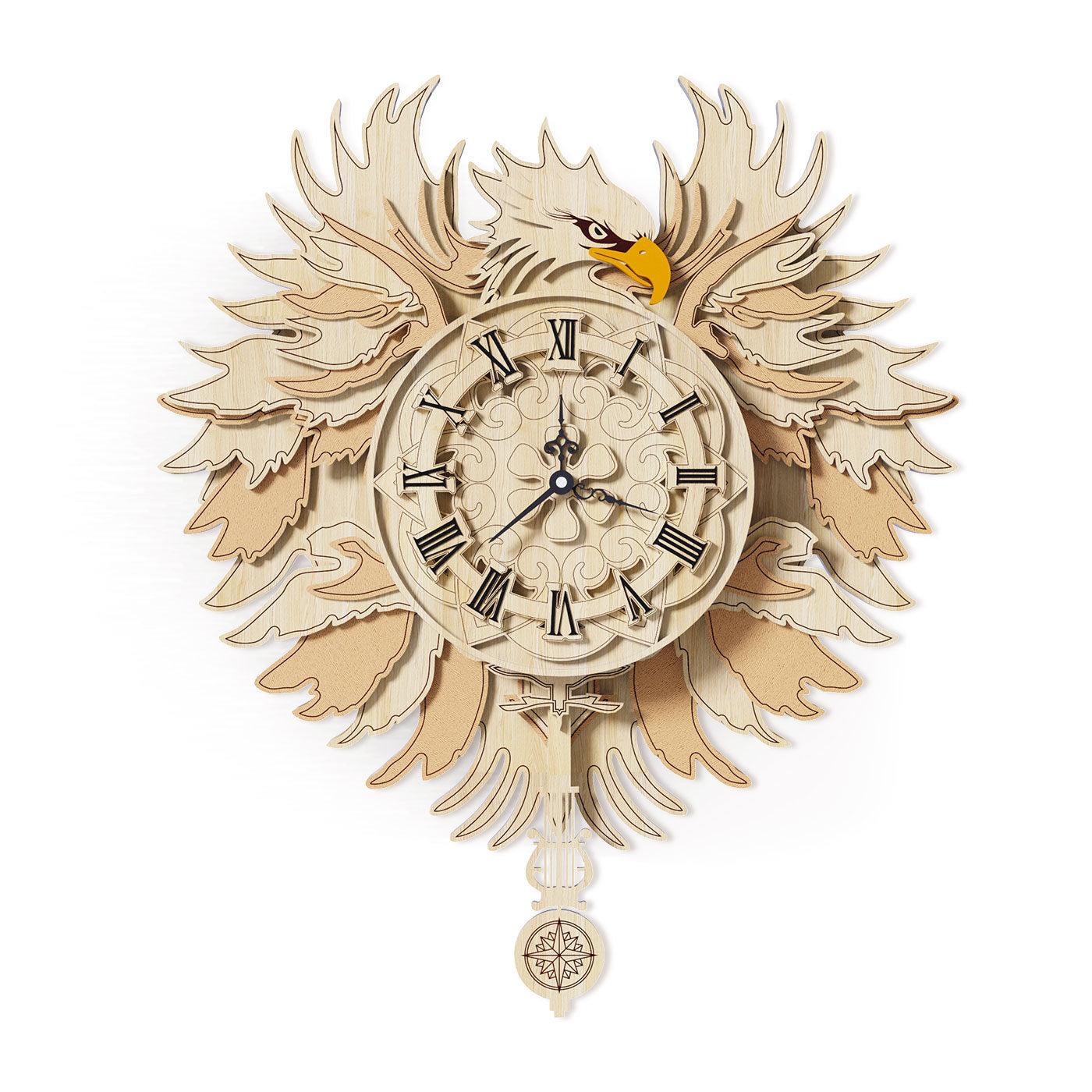 Minimalist Wooden Hawk Wall Clock – DIY 3D Puzzle Toy & Creative Home Decoration