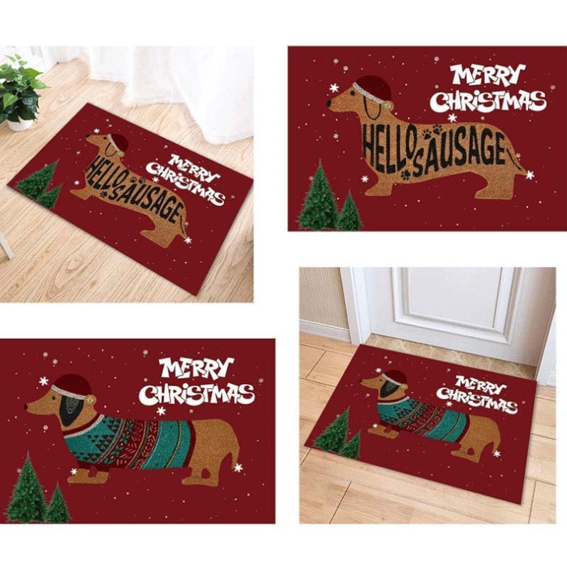 Festive Dachshund Doormat – Christmas Sausage Dog Decorative Floor Mat