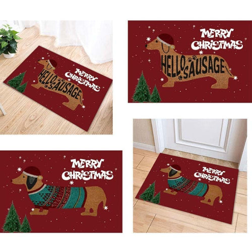 Festive Dachshund Doormat – Christmas Sausage Dog Decorative Floor Mat