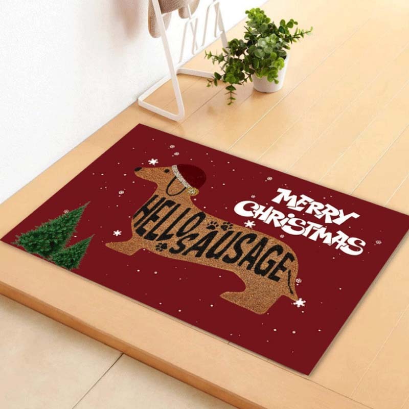 Festive Dachshund Doormat – Christmas Sausage Dog Decorative Floor Mat