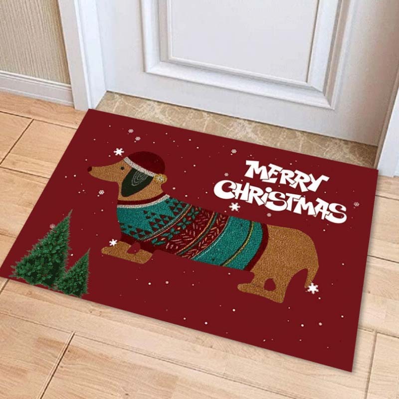 Festive Dachshund Doormat – Christmas Sausage Dog Decorative Floor Mat