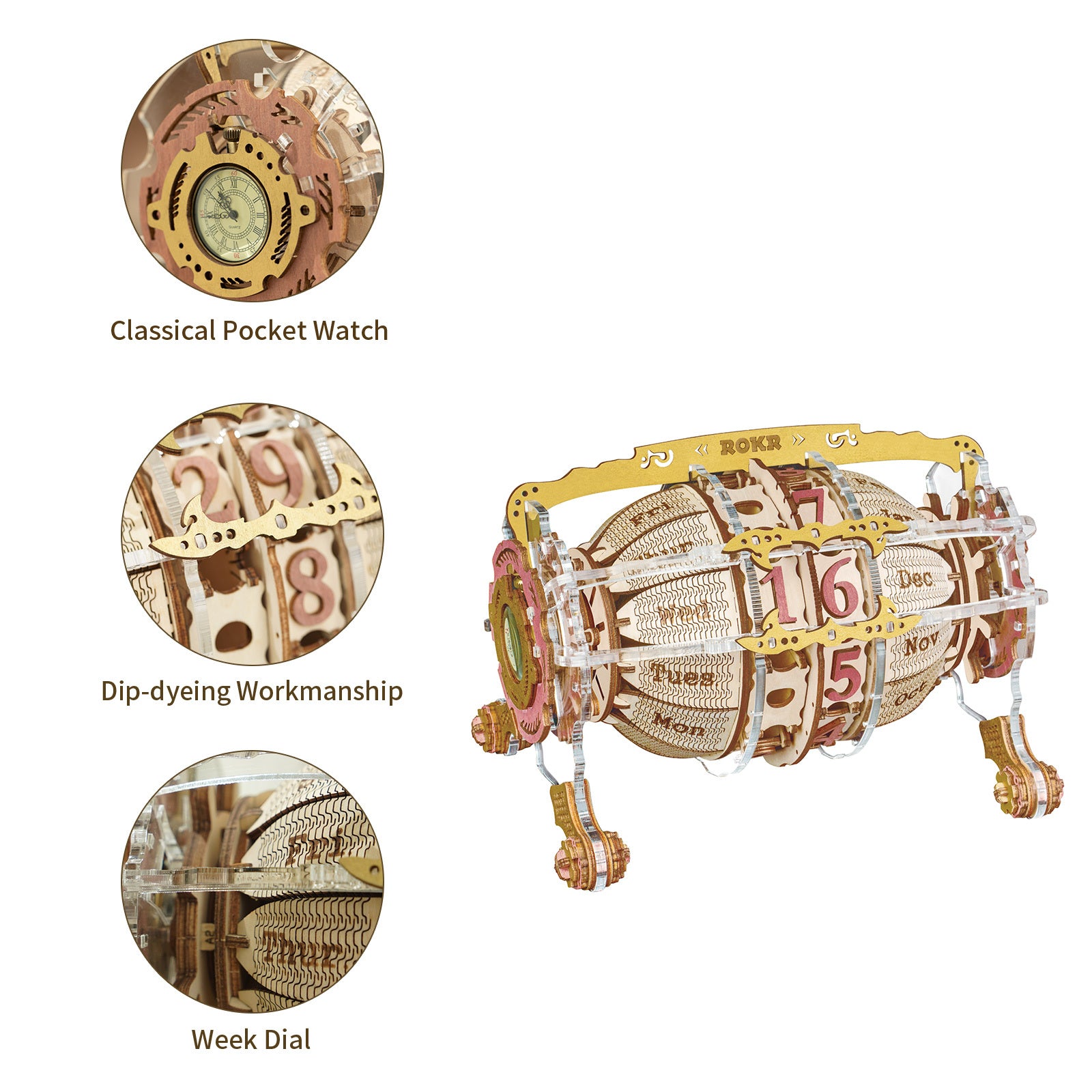 Robotime ROKR Zodiac Wall Clock – 3D Wooden Puzzle Model Kit LC601, DIY Assembly Toys & Creative Gifts for Kids & Teens