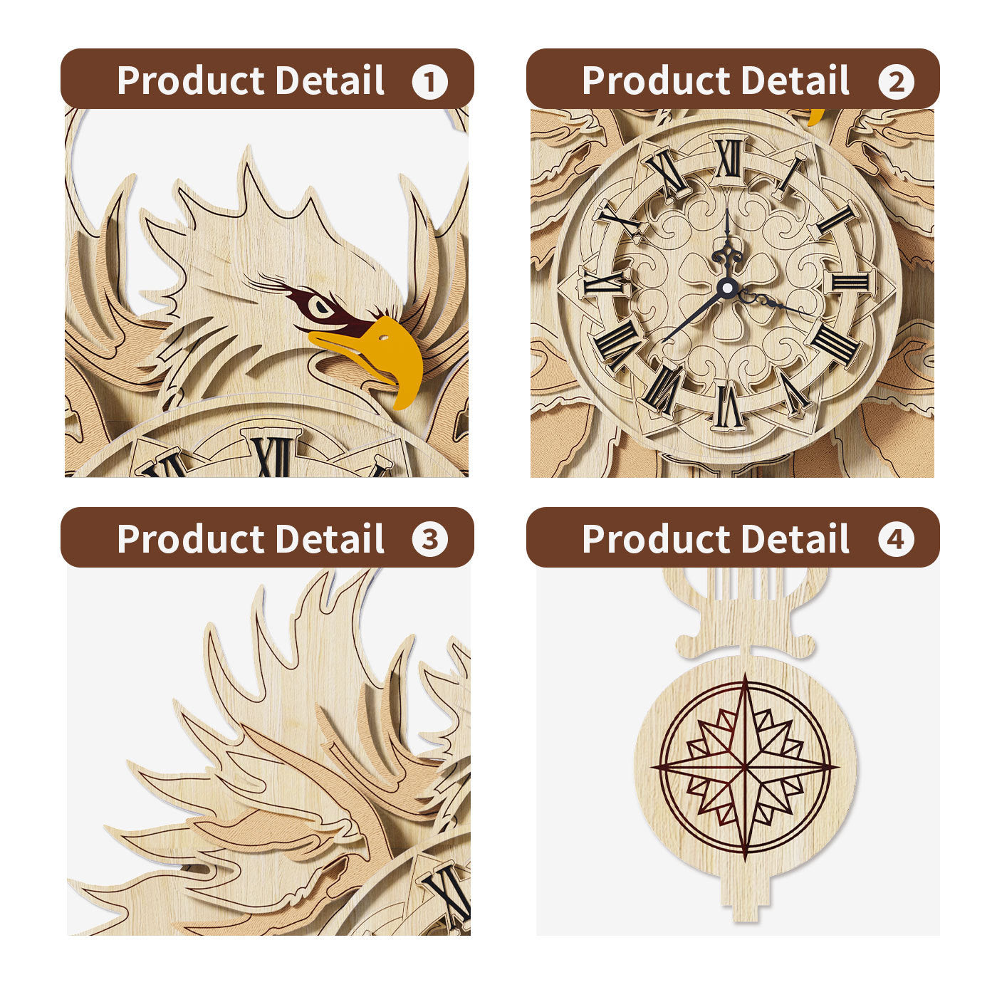 Minimalist Wooden Hawk Wall Clock – DIY 3D Puzzle Toy & Creative Home Decoration