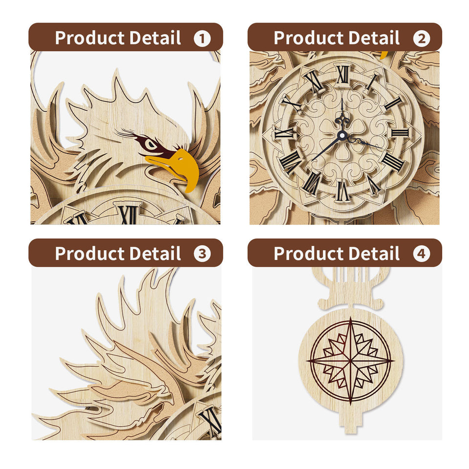 Minimalist Wooden Hawk Wall Clock – DIY 3D Puzzle Toy & Creative Home Decoration