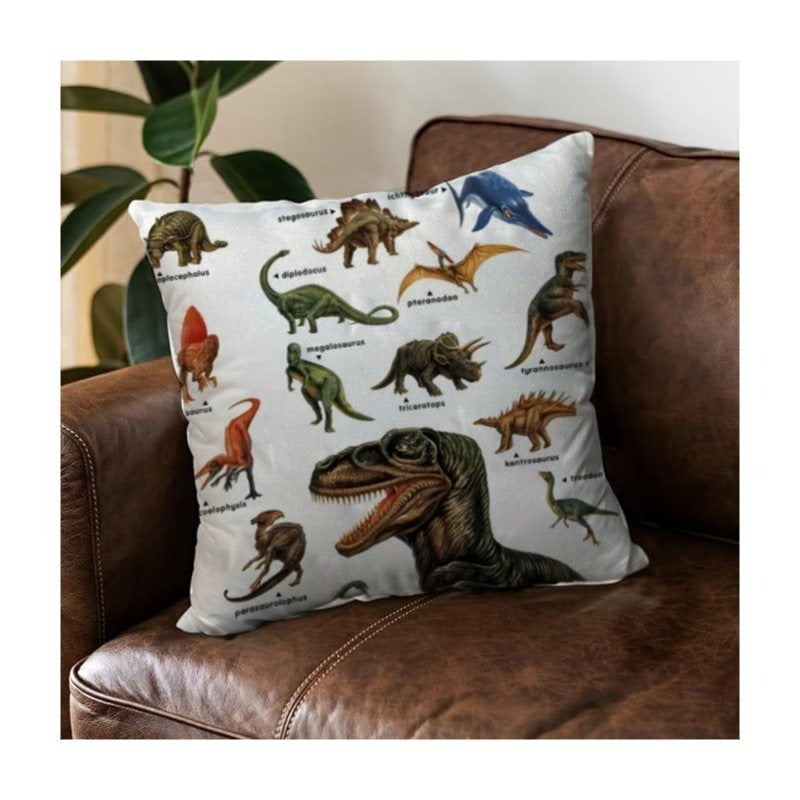 Wild Dinosaur Pillow Cover – 18x18 Square Throw Pillowcase with T-Rex & Brachiosaurus, Decorative Cushion for Boys’ Room & Home Decor