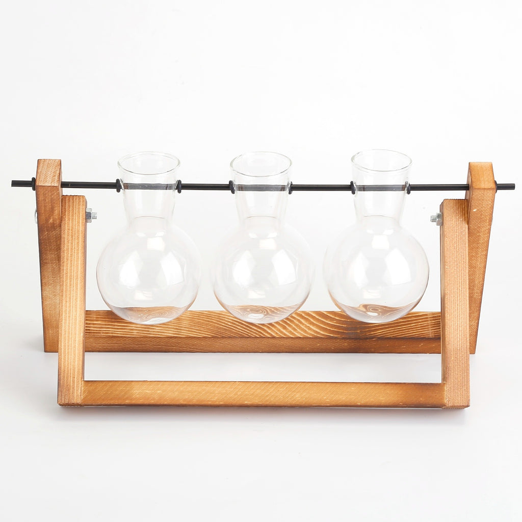 Desktop Glass Planter Bulb Terrarium – Hydroponic Plant Vase with Wooden Stand & Metal Swivel Holder, 1Pc Air Planter for Home Office Decor