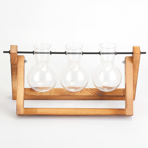 Desktop Glass Planter Bulb Terrarium – Hydroponic Plant Vase with Wooden Stand & Metal Swivel Holder, 1Pc Air Planter for Home Office Decor