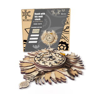 Minimalist Wooden Hawk Wall Clock – DIY 3D Puzzle Toy & Creative Home Decoration