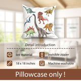 Wild Dinosaur Pillow Cover – 18x18 Square Throw Pillowcase with T-Rex & Brachiosaurus, Decorative Cushion for Boys’ Room & Home Decor