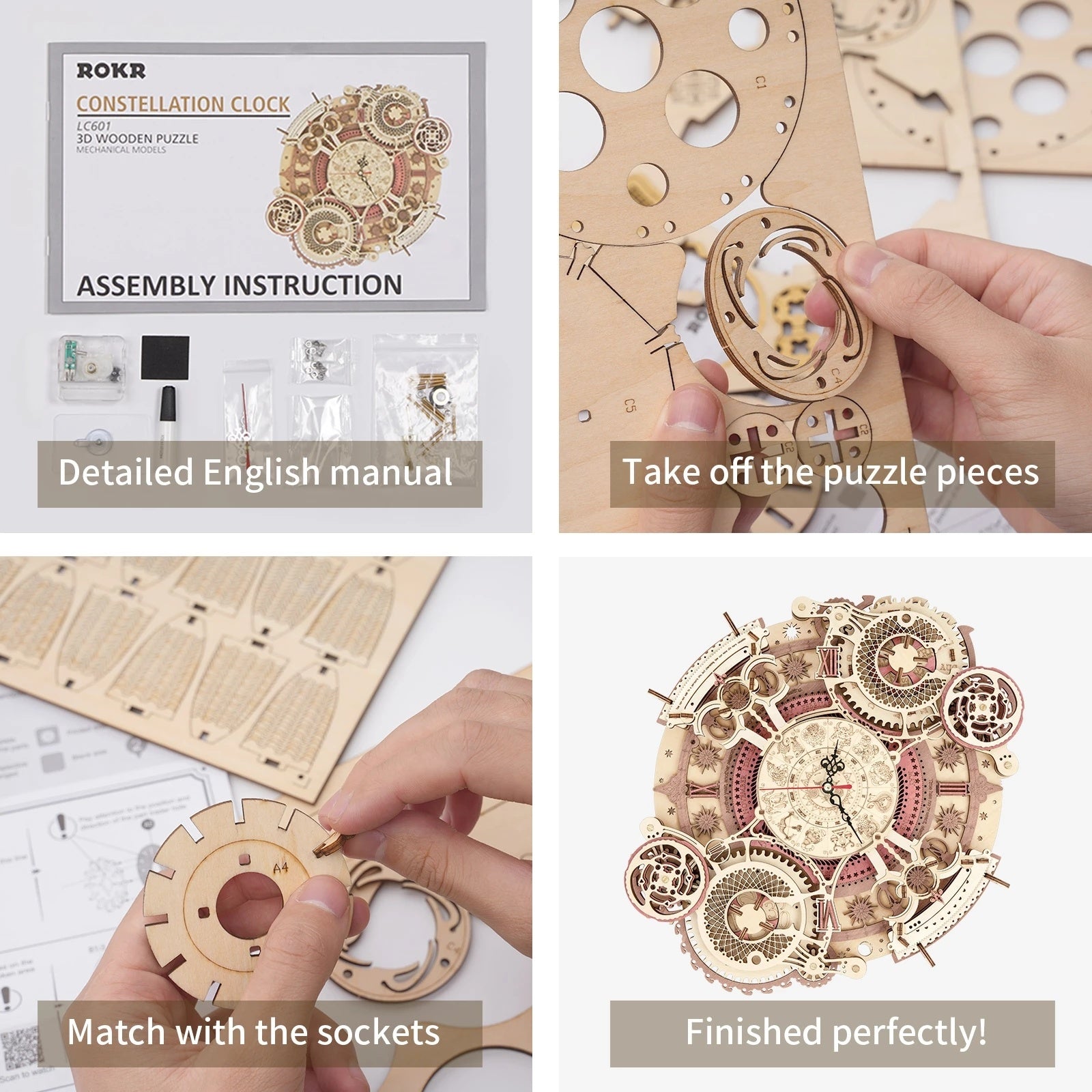Robotime ROKR Zodiac Wall Clock – 3D Wooden Puzzle Model Kit LC601, DIY Assembly Toys & Creative Gifts for Kids & Teens