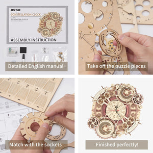 Robotime ROKR Zodiac Wall Clock – 3D Wooden Puzzle Model Kit LC601, DIY Assembly Toys & Creative Gifts for Kids & Teens