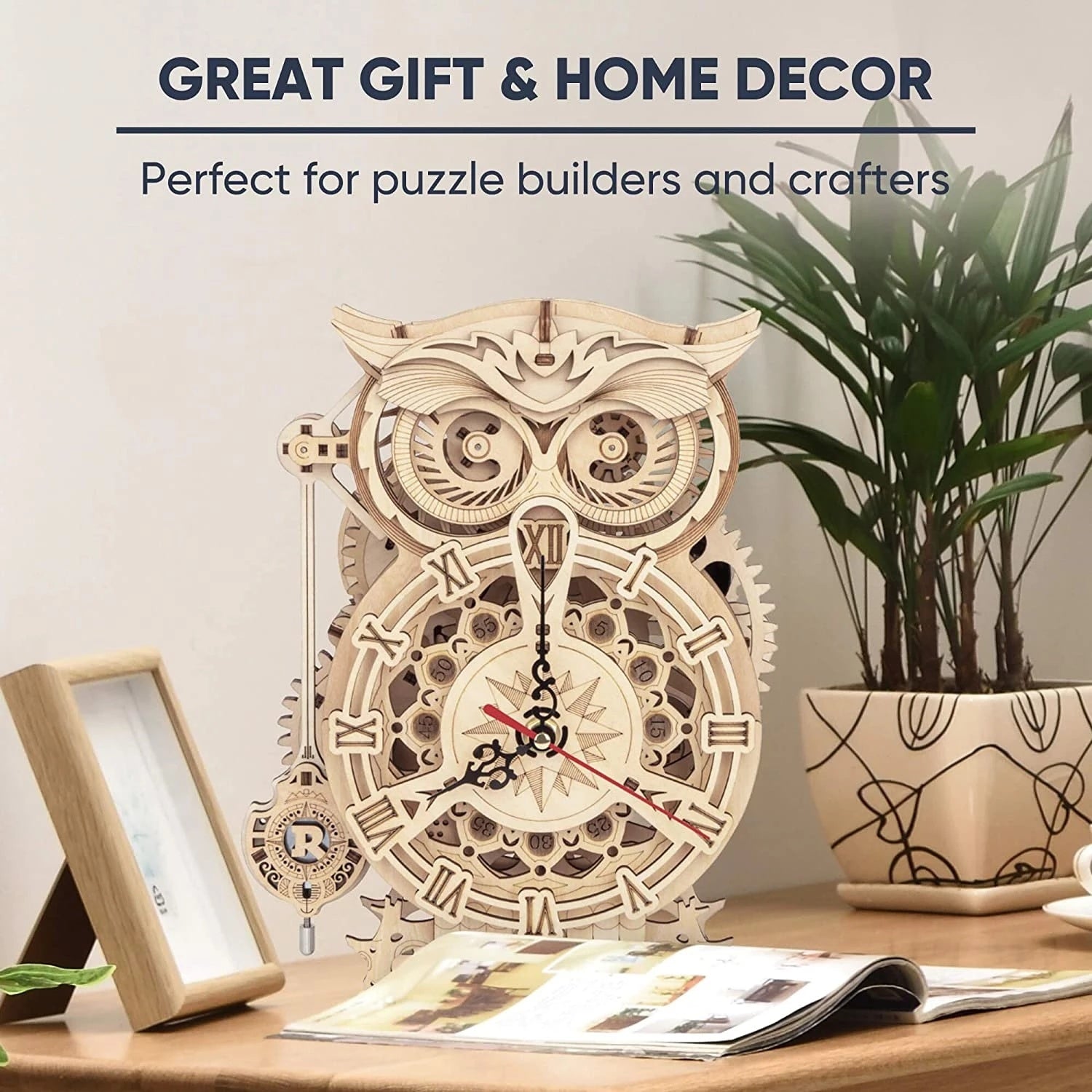 Robotime ROKR 3D Wooden Owl Clock – DIY Building Kit LK503, Creative Puzzle Toys for Children & Adults, Home Decoration & Christmas Gifts