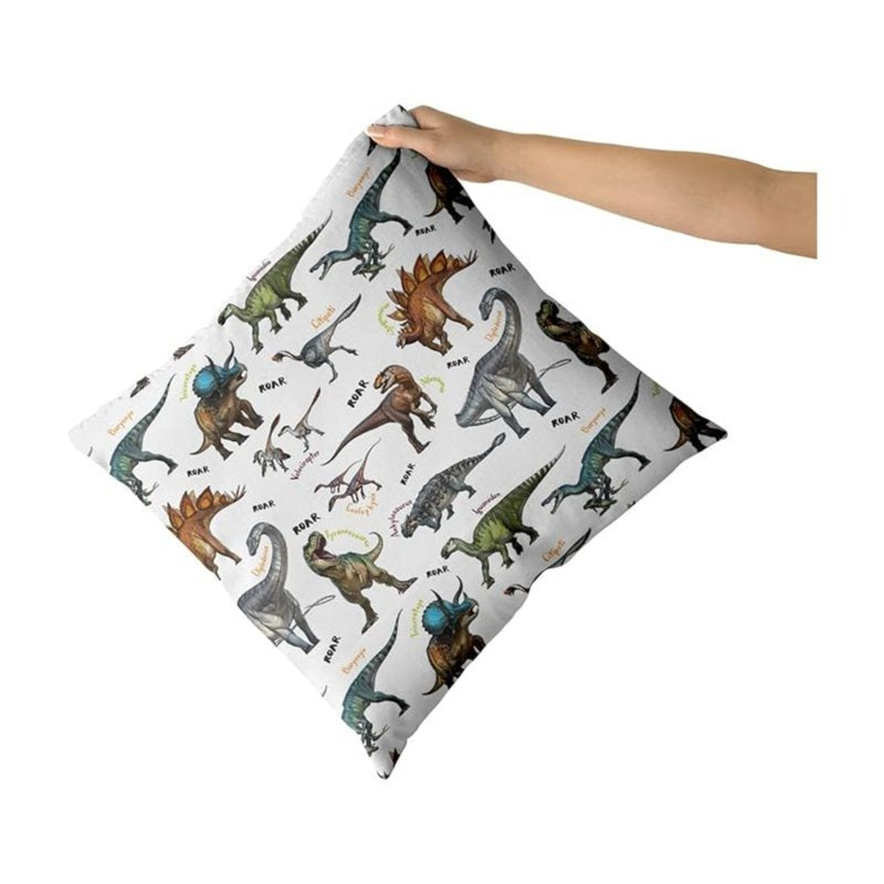 Wild Dinosaur Pillow Cover – 18x18 Square Throw Pillowcase with T-Rex & Brachiosaurus, Decorative Cushion for Boys’ Room & Home Decor