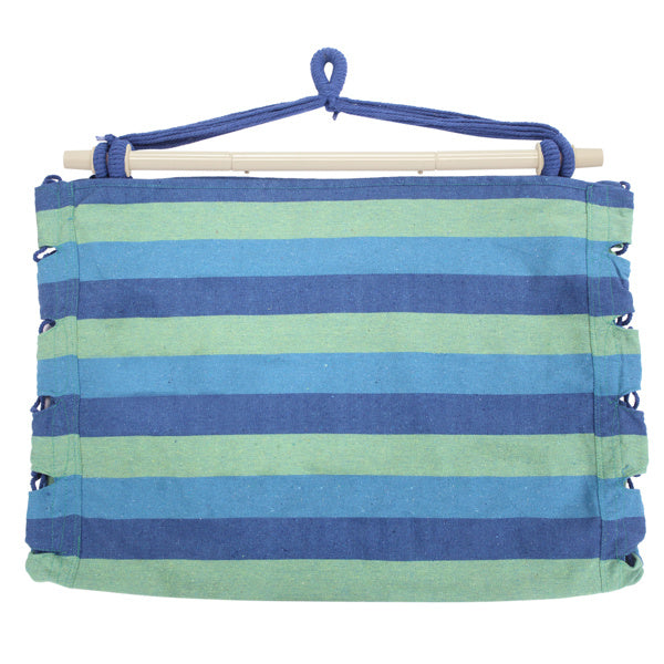 Hanging Chair with Cushions – Galvanized Pipe Frame, Blue Striped Polyester Cotton Hammock Chair