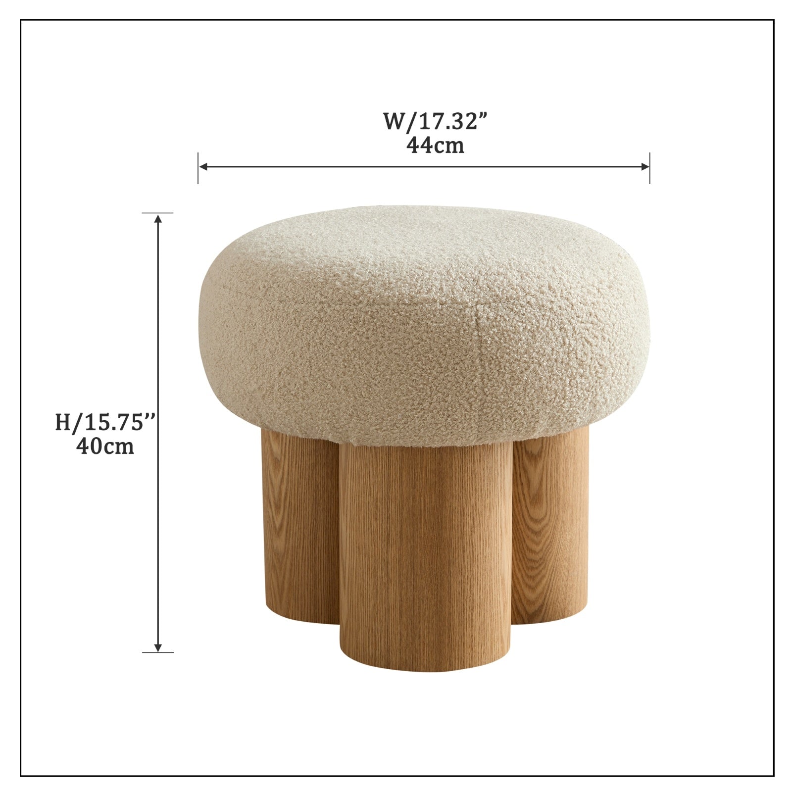 Mushroom Stool W8017-1 – Plush Cushion Ottoman with Wooden Barrel Base, PVC Walnut Finish, Decorative Footrest for Home