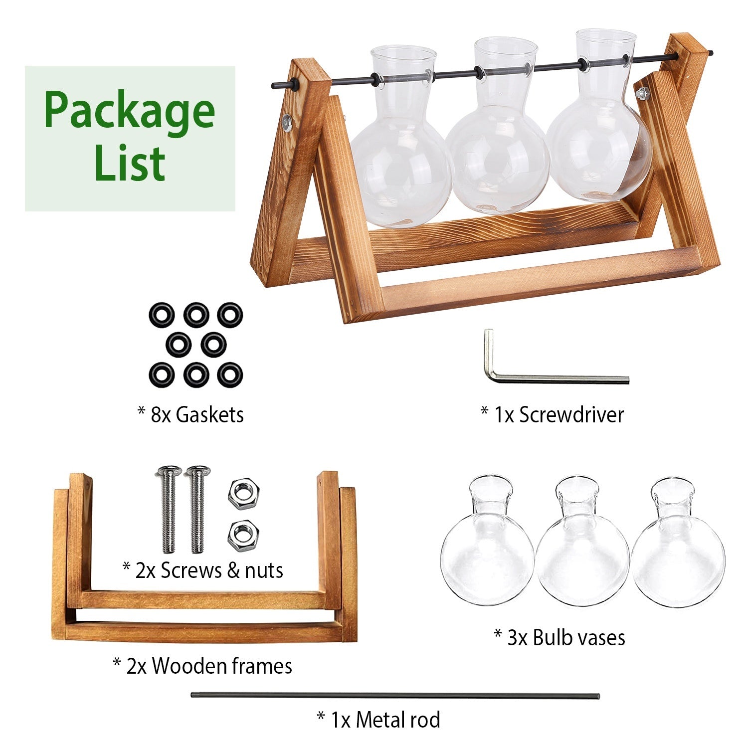 Desktop Glass Planter Bulb Terrarium – Hydroponic Plant Vase with Wooden Stand & Metal Swivel Holder, 1Pc Air Planter for Home Office Decor