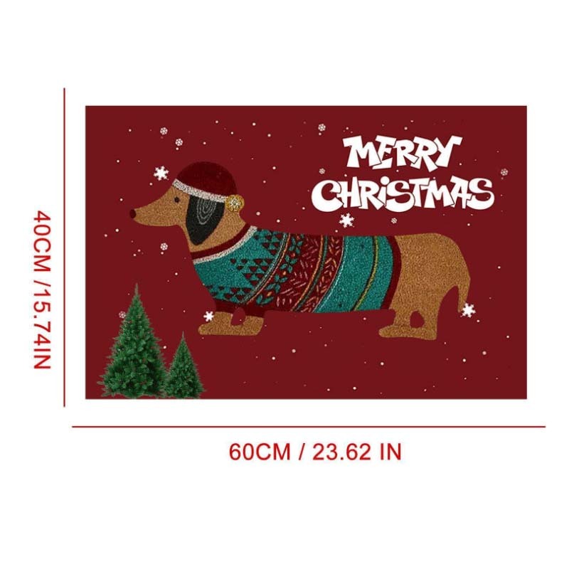 Festive Dachshund Doormat – Christmas Sausage Dog Decorative Floor Mat