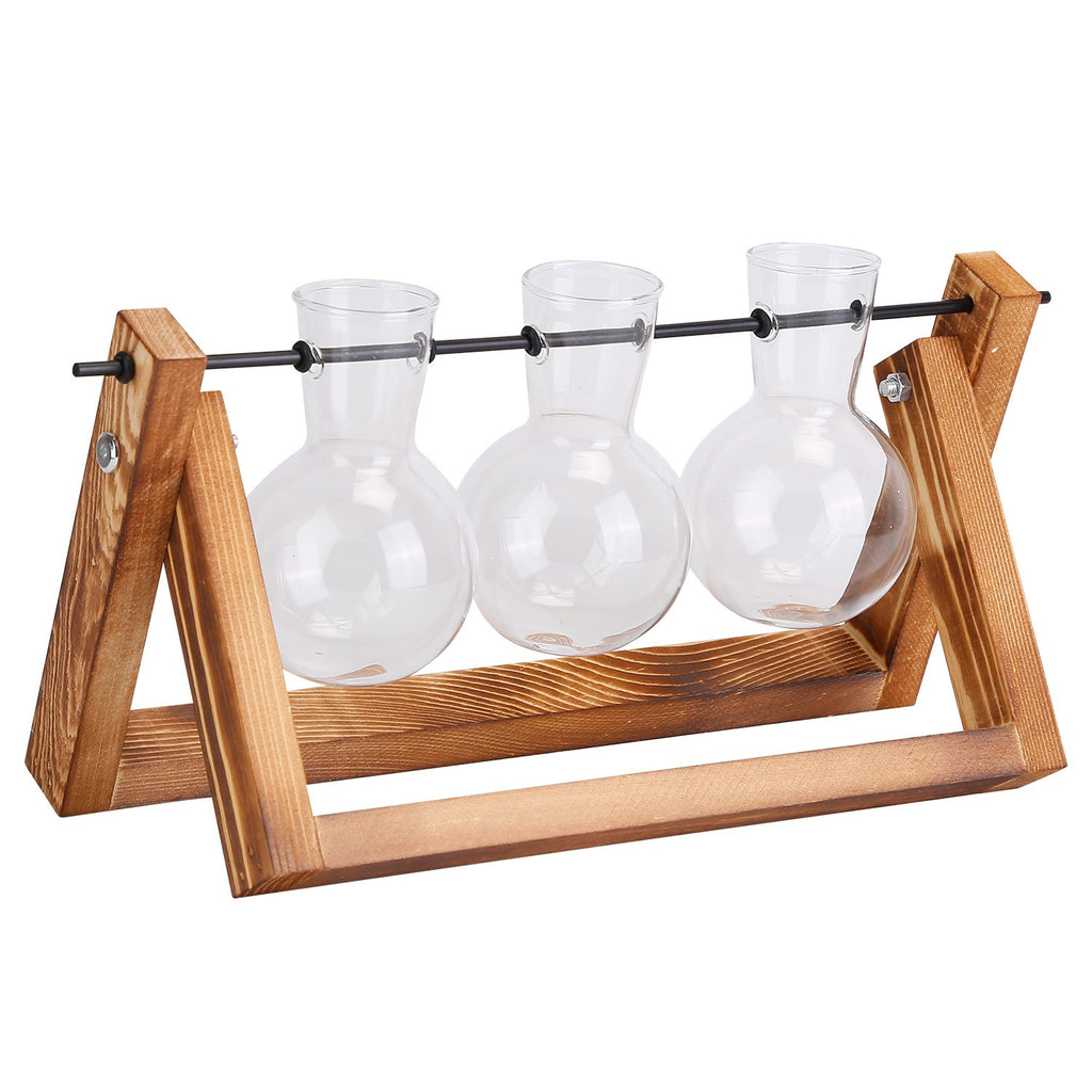 Desktop Glass Planter Bulb Terrarium – Hydroponic Plant Vase with Wooden Stand & Metal Swivel Holder, 1Pc Air Planter for Home Office Decor