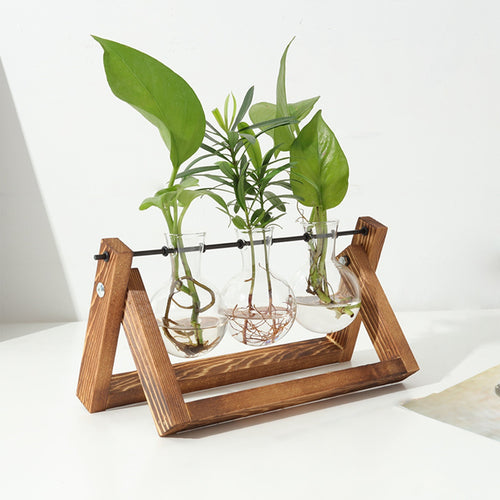 Desktop Glass Planter Bulb Terrarium – Hydroponic Plant Vase with Wooden Stand & Metal Swivel Holder, 1Pc Air Planter for Home Office Decor