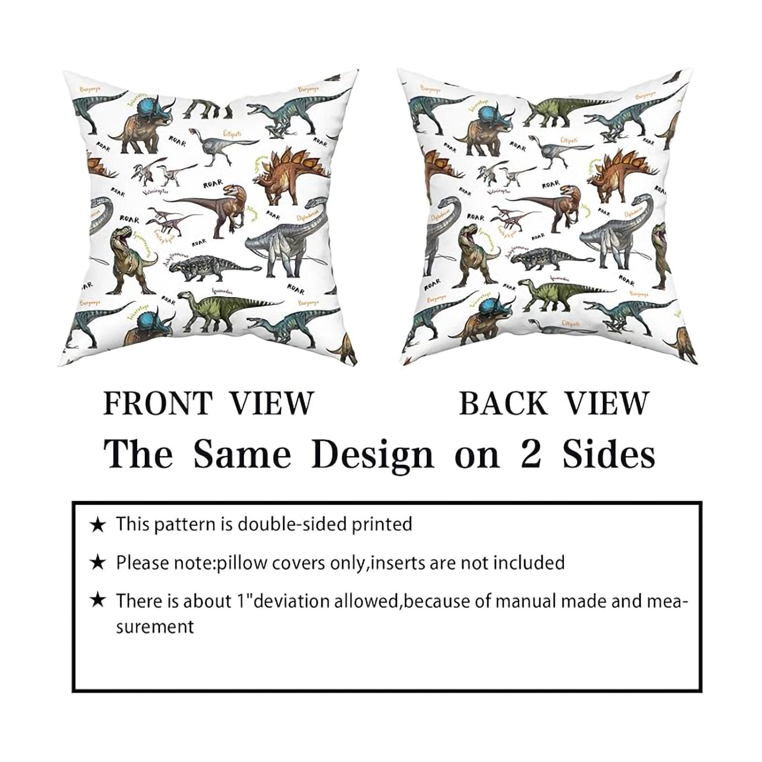 Wild Dinosaur Pillow Cover – 18x18 Square Throw Pillowcase with T-Rex & Brachiosaurus, Decorative Cushion for Boys’ Room & Home Decor