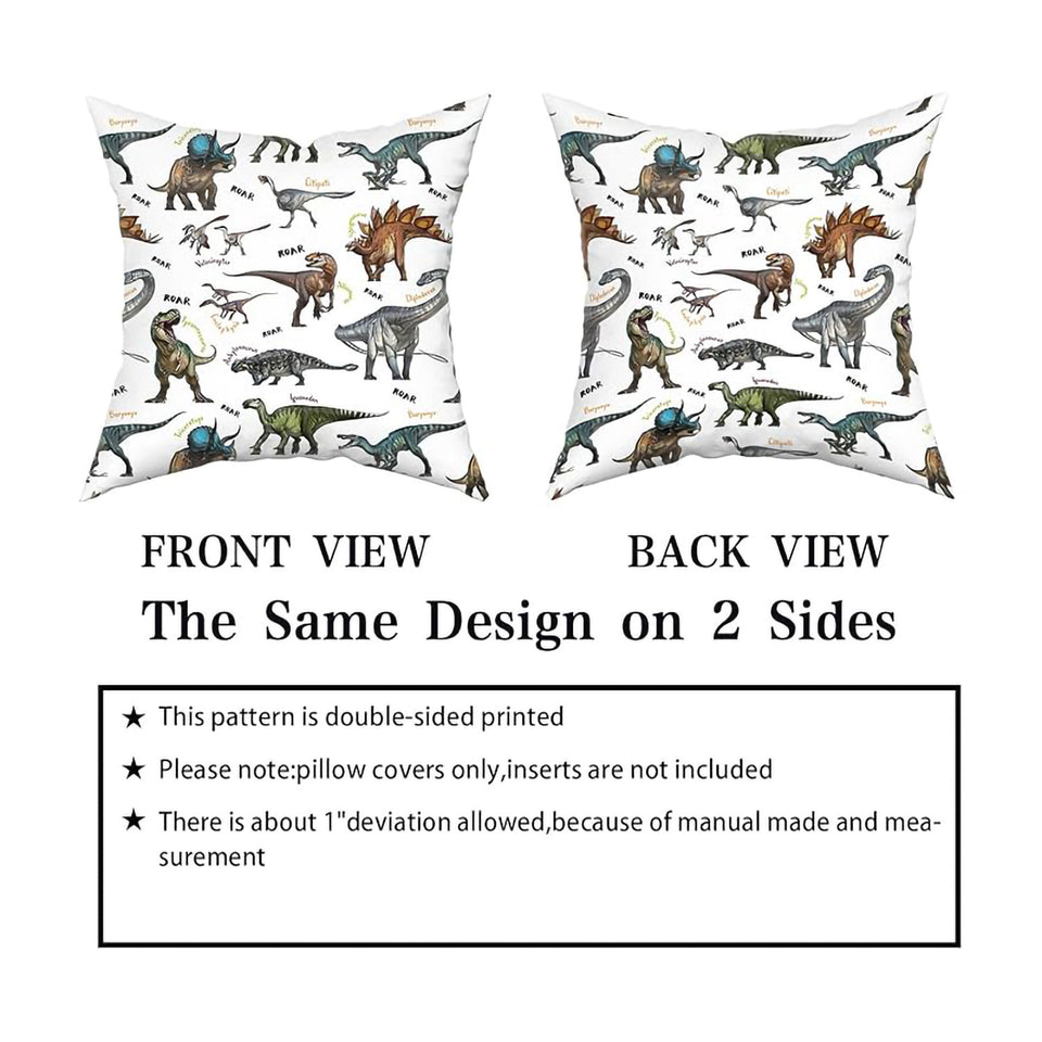 Wild Dinosaur Pillow Cover – 18x18 Square Throw Pillowcase with T-Rex & Brachiosaurus, Decorative Cushion for Boys’ Room & Home Decor
