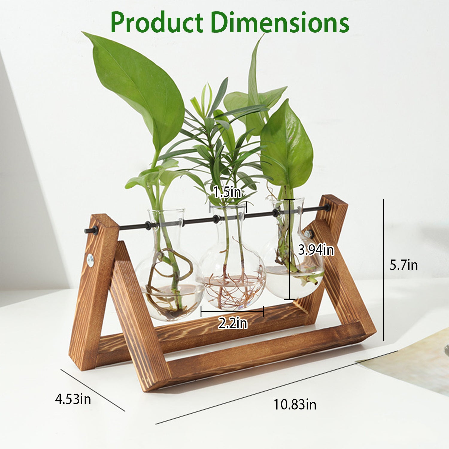 Desktop Glass Planter Bulb Terrarium – Hydroponic Plant Vase with Wooden Stand & Metal Swivel Holder, 1Pc Air Planter for Home Office Decor