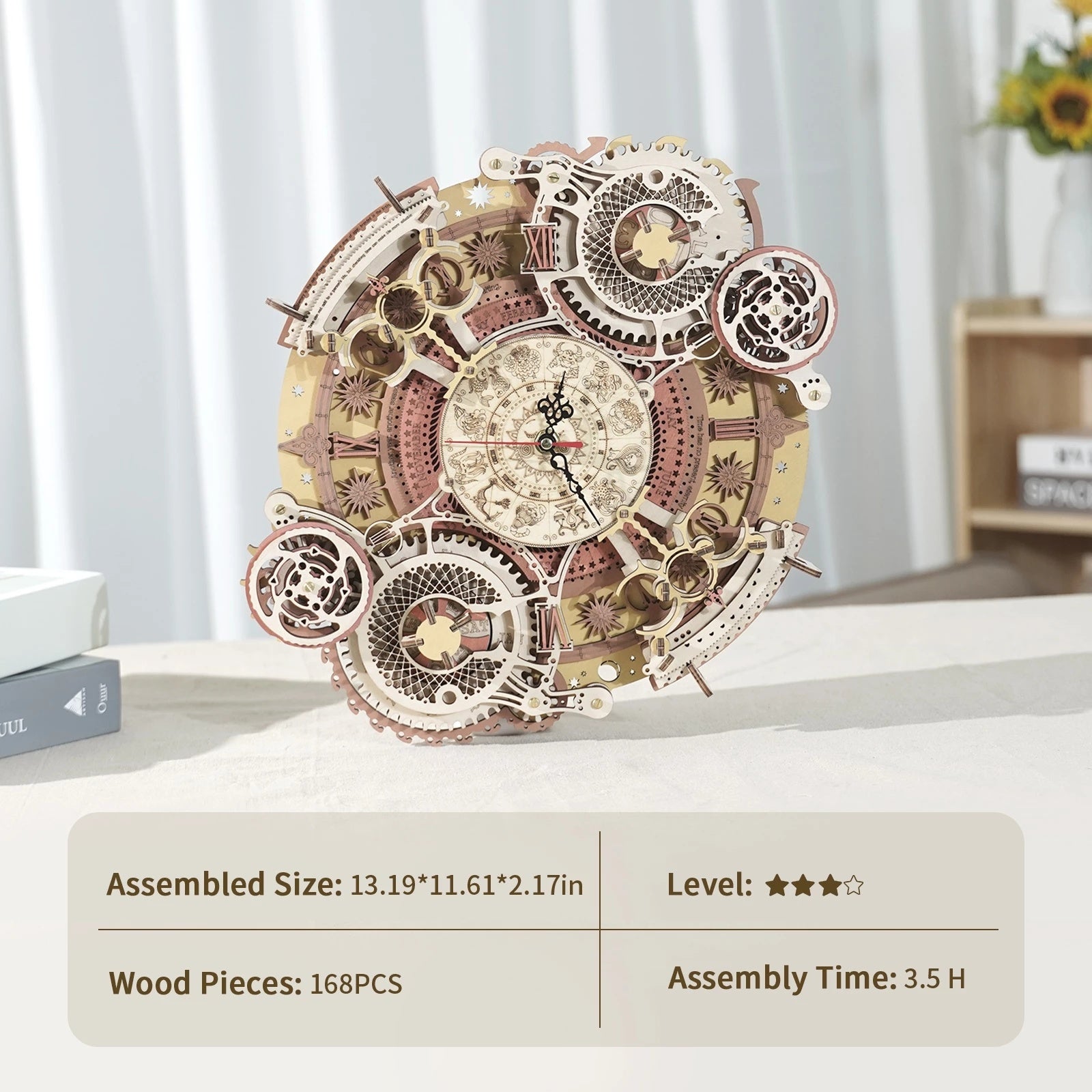 Robotime ROKR Zodiac Wall Clock – 3D Wooden Puzzle Model Kit LC601, DIY Assembly Toys & Creative Gifts for Kids & Teens