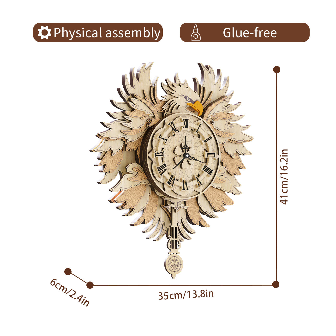 Minimalist Wooden Hawk Wall Clock – DIY 3D Puzzle Toy & Creative Home Decoration