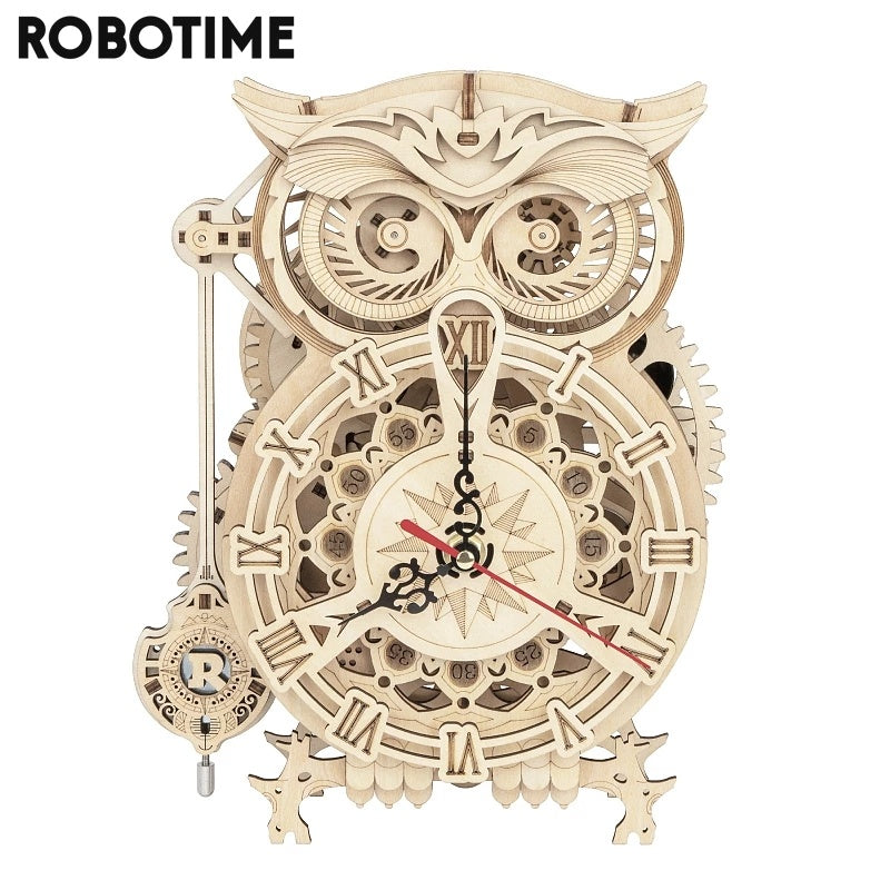 Robotime ROKR 3D Wooden Owl Clock – DIY Building Kit LK503, Creative Puzzle Toys for Children & Adults, Home Decoration & Christmas Gifts