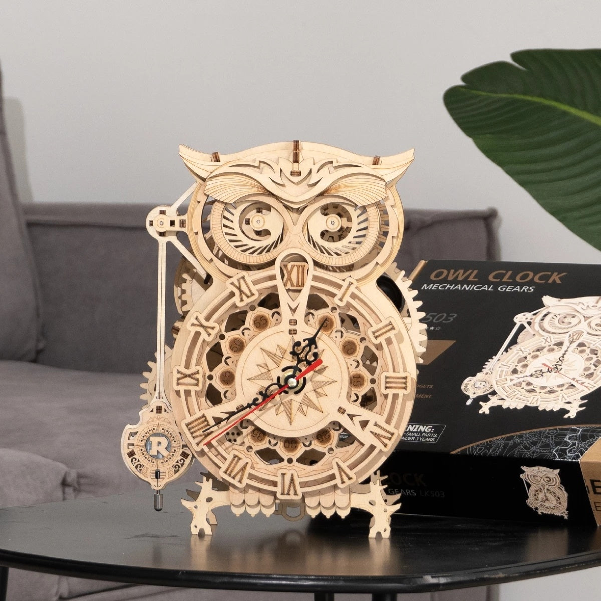 Robotime ROKR 3D Wooden Owl Clock – DIY Building Kit LK503, Creative Puzzle Toys for Children & Adults, Home Decoration & Christmas Gifts