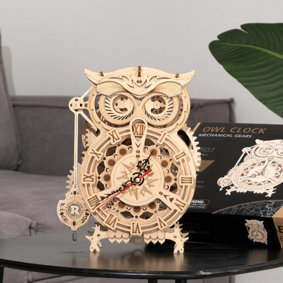 Robotime ROKR 3D Wooden Owl Clock – DIY Building Kit LK503, Creative Puzzle Toys for Children & Adults, Home Decoration & Christmas Gifts