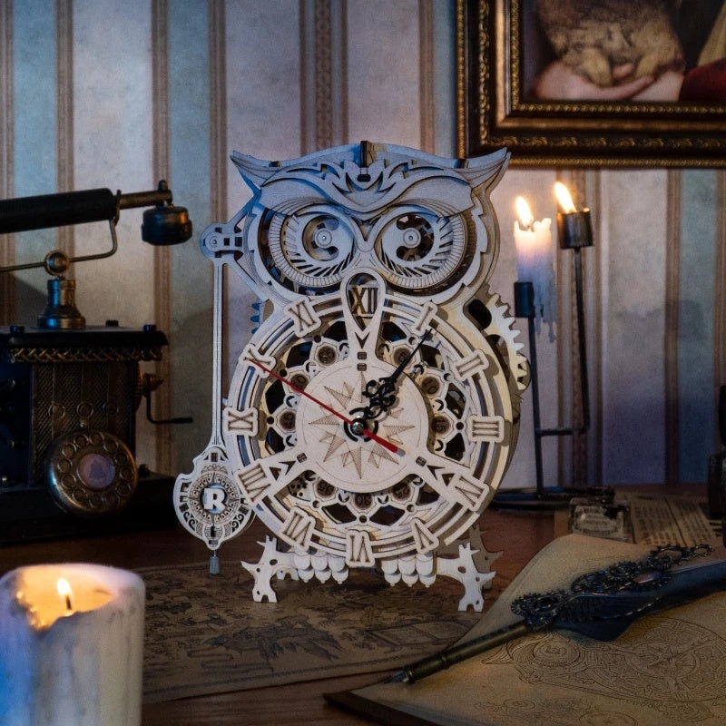 Robotime ROKR 3D Wooden Owl Clock – DIY Building Kit LK503, Creative Puzzle Toys for Children & Adults, Home Decoration & Christmas Gifts