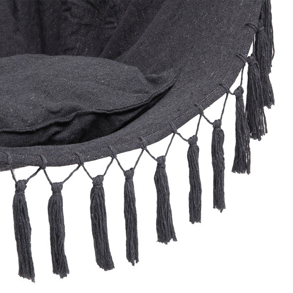 Gray Fringe Hanging Chair with Cushions – Galvanized Pipe Frame, Polyester Cotton Hammock Chair