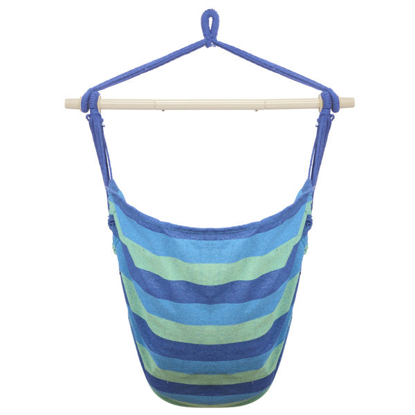 Hanging Chair with Cushions – Galvanized Pipe Frame, Blue Striped Polyester Cotton Hammock Chair