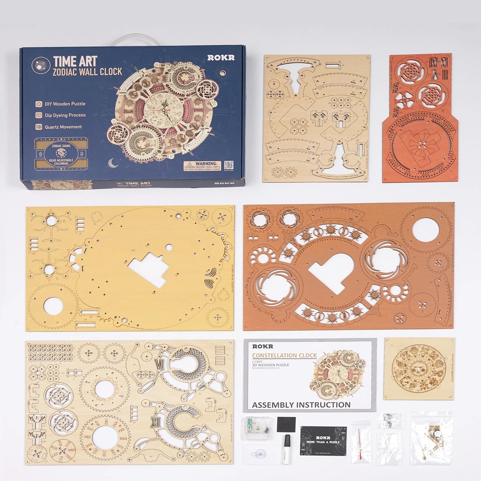 Robotime ROKR Zodiac Wall Clock – 3D Wooden Puzzle Model Kit LC601, DIY Assembly Toys & Creative Gifts for Kids & Teens